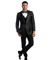 Men's 3 Piece Glen Check Single Button Ultra Slim Fit Suit - Black