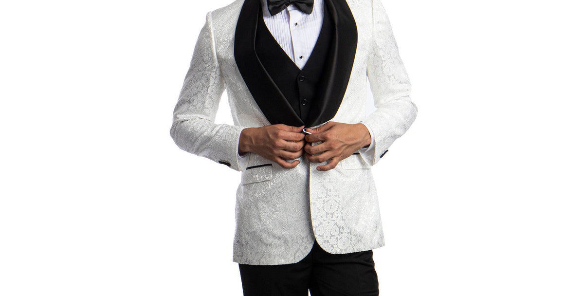 White Paisley Three-Piece Hybrid Fit Suit — garment detail