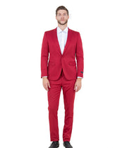 Men's 3 Piece Glen Check Single Button Ultra Slim Fit Suit - Red