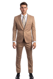 Men's 3 Piece Glen Check Single Button Ultra Slim Fit Suit - Dark Taupe
