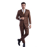 Cognac Sharkskin Three-Piece Suit – Hybrid Fit by Tazzio
