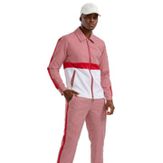 Red Two Tone Houndstooth Sports Suit with 2" Pants Side Strip