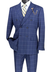 Men’s 2-Piece Windowpane Double-Breasted Modern Fit Suit - Blue