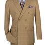 Sophistichic Collection: Camel Brown 2 Piece Windowpane Double Breasted Modern Fit Suit