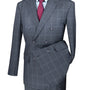Sophistichic Collection: Medium Gray 2 Piece Windowpane Double Breasted Modern Fit Suit