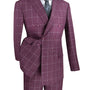 Sophistichic Collection: Wine 2 Piece Windowpane Double Breasted Modern Fit Suit