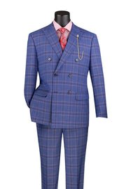 Men’s Glen Plaid Double-Breasted Suit Modern Fit - Blue