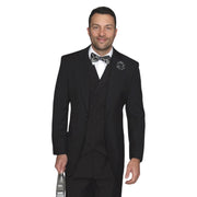 Men’s 3 Piece Classic Fit Suit with Double-Breasted Vest and Pleated Pants - Black