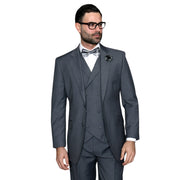 Men’s 3 Piece Classic Fit Suit with Double-Breasted Vest and Pleated Pants - Charcoal