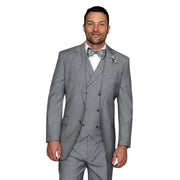 Men’s 3 Piece Classic Fit Suit with Double-Breasted Vest and Pleated Pants - Grey