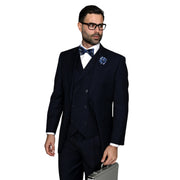 Men’s 3 Piece Classic Fit Suit with Double-Breasted Vest and Pleated Pants - Navy