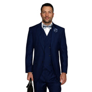 Men’s 3 Piece Classic Fit Suit with Double-Breasted Vest and Pleated Pants - Sapphire