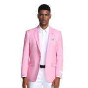 Men’s Slim Fit Notch Lapel Blazer with Flap Pockets - Pink