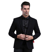 Men’s Skinny Fit Blazer in Dacron Viscose with Notch Lapel - Black