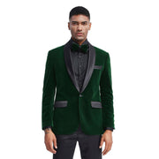 Men’s Slim Fit Single Breasted Dinner Blazer with Satin Shawl Lapel - Green