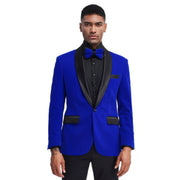 Men’s Slim Fit Single Breasted Dinner Blazer with Satin Shawl Lapel - Royal