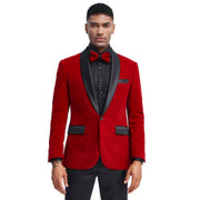 Men’s Slim Fit Single Breasted Dinner Blazer with Satin Shawl Lapel - Red