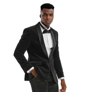 Men’s Slim Fit Single Breasted Dinner Blazer with Satin Shawl Lapel - Black