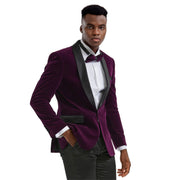 Men’s Slim Fit Single Breasted Dinner Blazer with Satin Shawl Lapel - Purple