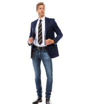 Men's Solid Color Single Breasted Modern Fit Jacket - Navy