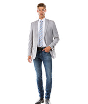 Men's Solid Color Single Breasted Modern Fit Jacket - Light Grey