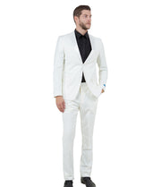 Men's Two-Piece Tuxedo with Satin Side Stripe Pants - Hybrid Fit - Ivory