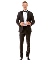Men's Two-Piece Tuxedo with Satin Side Stripe Pants - Hybrid Fit - Black