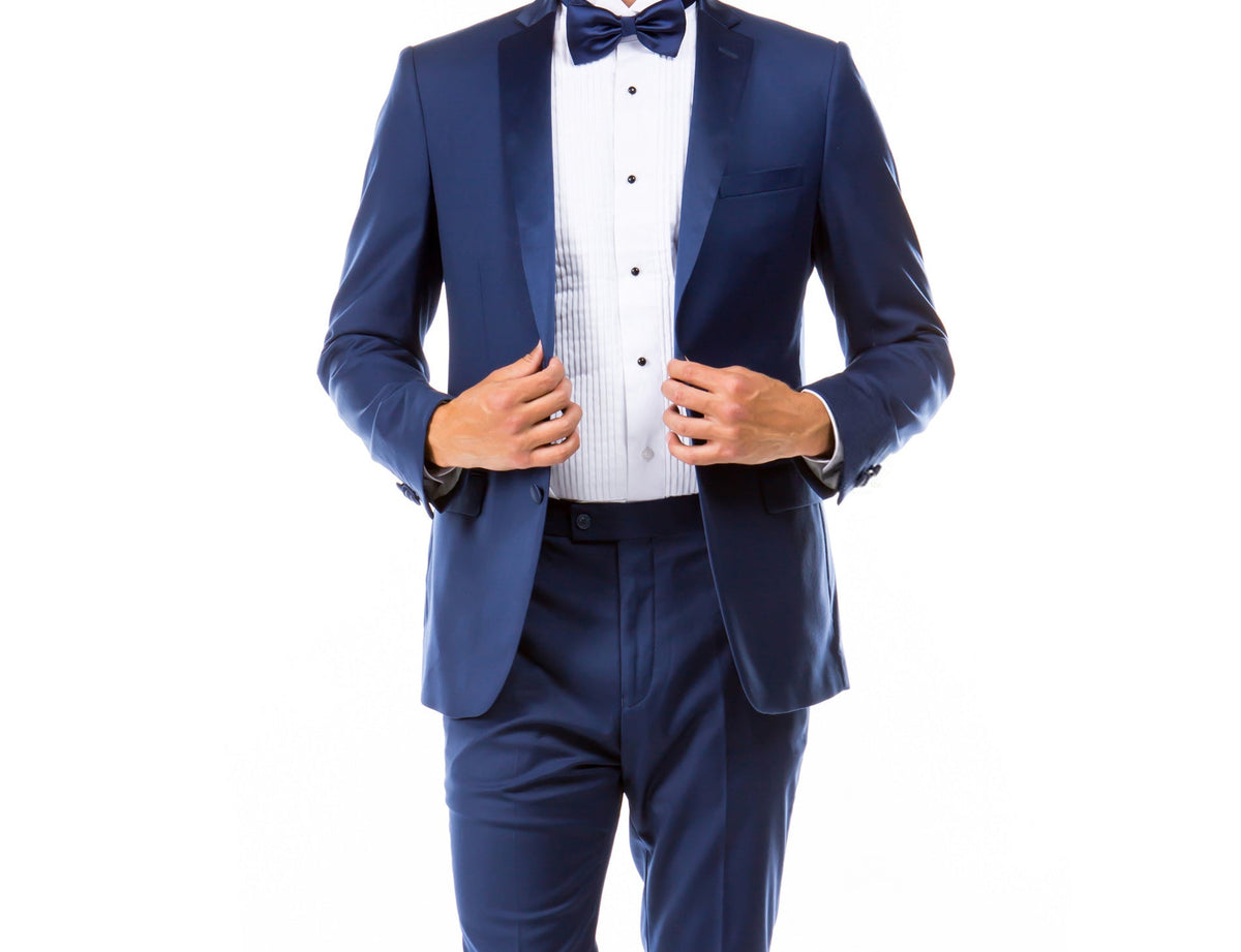 Indigo hybrid fit two-piece tuxedo jacket detail