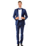 Obsidian Collection: Indigo Two-Piece Tuxedo with Satin Side Stripe Pants – Hybrid Fit