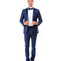 Obsidian Collection: Indigo Two-Piece Tuxedo with Satin Side Stripe Pants – Hybrid Fit