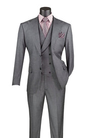Men’s Modern Fit 3 Piece Textured Weave Suit with Vest - Charcoal