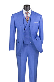 Men’s Modern Fit 3 Piece Textured Weave Suit with Vest - French Blue