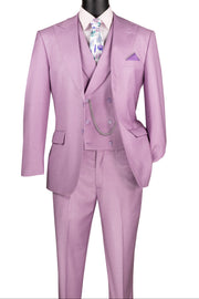 Men’s Modern Fit 3 Piece Textured Weave Suit with Vest - Lavender