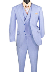 Men’s Modern Fit 3 Piece Textured Weave Suit with Vest - Light Blue