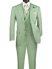 Men’s Modern Fit 3 Piece Textured Weave Suit with Vest - Light Green