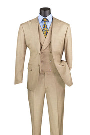 Men’s Modern Fit 3 Piece Textured Weave Suit with Vest - Taupe