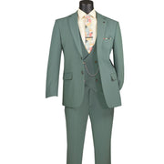 Men’s 3-Piece Modern Fit Super Stretch Suit with Pocket Square and Lapel Pin - Sage