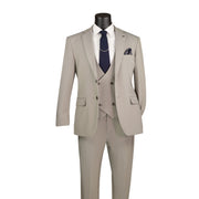 Men’s 3-Piece Modern Fit Super Stretch Suit with Pocket Square and Lapel Pin - Tan