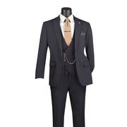 Men’s 3-Piece Modern Fit Super Stretch Suit with Pocket Square and Lapel Pin - Black