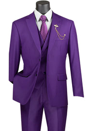 Men’s Solid Single-Breasted Suit Modern Fit - Purple 3 Piece