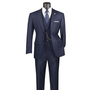 Men’s Solid Single-Breasted Suit Modern Fit - Navy 3 Piece