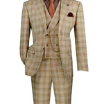 Elegancia Collection: Khaki 3 Piece Windowpane Single Breasted Modern Fit Suit