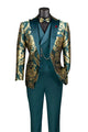 Province Collection: Emerald 3 Piece Jacquard Fabric Single Breasted Modern Fit Suit