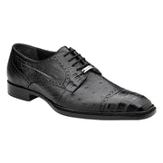 Belvedere Martino Caiman Crocodile & Ostrich Quill Blucher Shoes in Black
