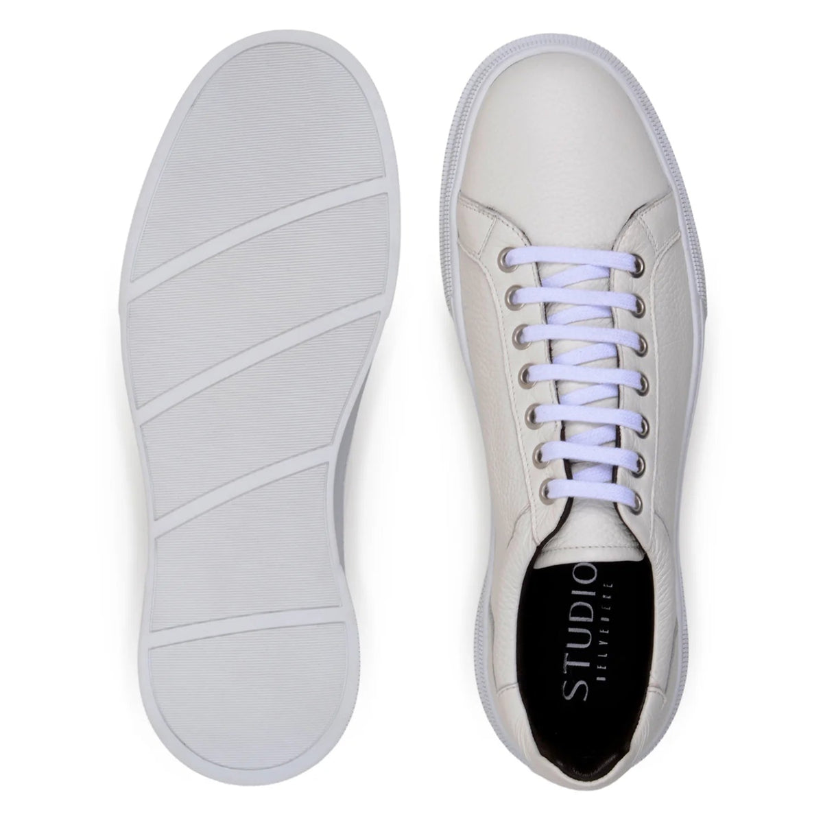 Leather outsole with rubber inserts on white Belvedere loafer