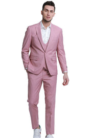 3-Piece Slim Fit Solid Suit with Peak Lapel Vest - Mauve