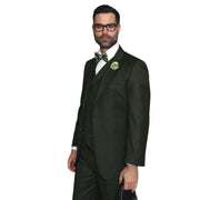 Men’s 3 Piece Classic Fit Suit with Double-Breasted Vest and Pleated Pants - Olive