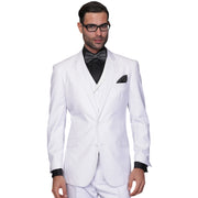 Men’s 3 Piece Classic Fit Suit with Double-Breasted Vest and Pleated Pants - White