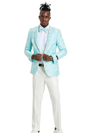 Slim Fit Paisley Shawl Collar Blazer - Mint & Yellow