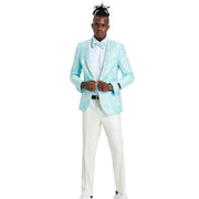 Slim Fit Floral Shawl Collar Blazer - Mint & Yellow
